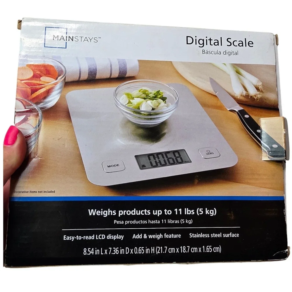 Mainstays Digital Kitchen Scale Stainless Steel 11lb Capacity EK8810WM Silver A6